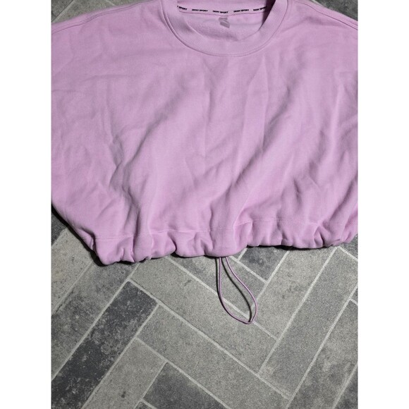 New DKNY Women Crop Sweater Pink With Sport Strip on Long Sleeves Size MEDIUM - Picture 3 of 9